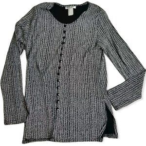 Vintage 90s ESSE Stretchy Career Top  Womens Sz M Long Sleeve Black White Tunic